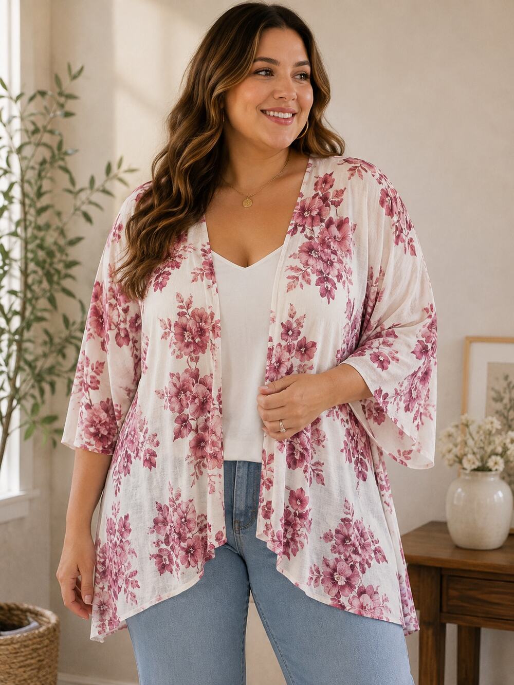Marybelle Floral Sheer Kimono Cardigan Cover Up 1X